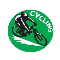 Cyclist Riding Bicycle Cycling Circle Woodcut vector