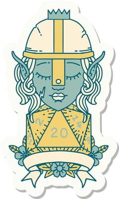 sticker of a elf fighter with natural 20 dice roll