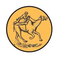 Jockey Camel Racing Circle Etching vector