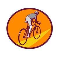 Cyclist Riding Bicycle Cycling Oval Woodcut vector