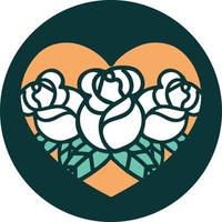 iconic tattoo style image of a heart and flowers vector