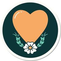 sticker of tattoo in traditional style of a heart and flower vector