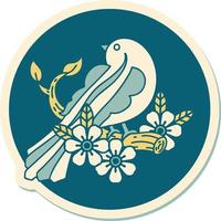 sticker of tattoo in traditional style of a bird on a branch vector