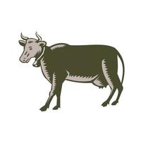 Dairy Cow Side View Woodcut vector