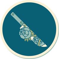 sticker of tattoo in traditional style of a dagger and flowers vector