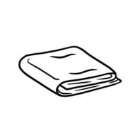 Folded towel or cloth. Packed neat clothes. Stack of fabric. Line drawing. Isolated cartoon black and white illustration. vector