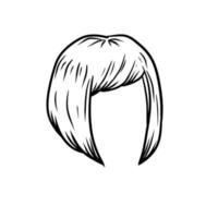 Women hairstyle. Hair on the head. Mask for app. Trendy modern haircuts girl - bob cut. Sketch black and white cartoon illustration vector
