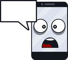 Mobile phone with sad face on screen. Broken smartphone. problem with technique. Cartoon flat illustration. Shocked and surprised, eyes and mouth. Emotions on the monitor. vector
