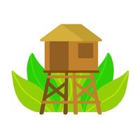 Bungalow. Tropical hut on poles. Exotic southern wooden house. Flat cartoon illustration vector