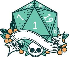 estilo de tatuaje retro natural uno d20 tirada de dados vector