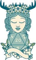 Retro Tattoo Style human druid with natural twenty dice roll vector