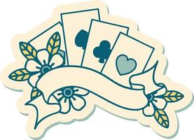 sticker of tattoo in traditional style of cards and banner vector