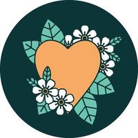 iconic tattoo style image of a botanical heart vector