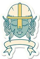 sticker of a elf fighter character face with banner vector