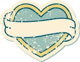 iconic distressed sticker tattoo style image of a heart and banner vector