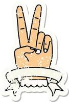 Retro Tattoo Style peace two finger hand gesture with banner vector
