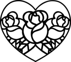 tattoo in black line style of a heart and flowers vector