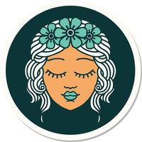 sticker of tattoo in traditional style of a maidens face vector