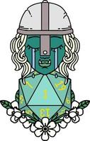 Retro Tattoo Style crying orc fighter character with natural one D20 roll vector