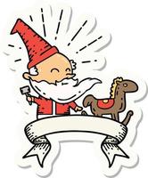 sticker of a tattoo style santa claus christmas character making toy vector