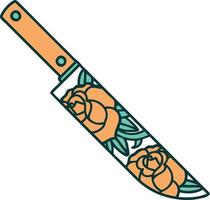 iconic tattoo style image of a dagger and flowers vector