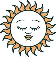 iconic tattoo style image of a sun with face vector