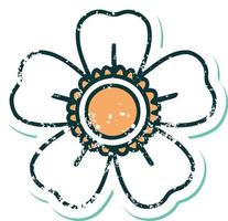 iconic distressed sticker tattoo style image of a flower vector