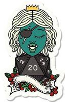 sticker of a orc rogue character with natural twenty dice roll vector