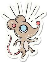 worn old sticker of a tattoo style mouse character vector