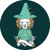 icon of human witch with natural one D20 roll vector