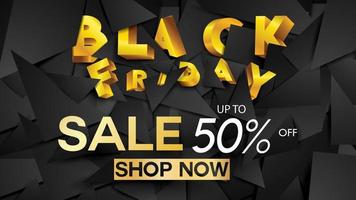 Black friday sale banner background black and gold 50 percent discount offer vector