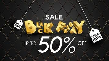 Black friday sale banner background black and gold 50 percent discount offer vector