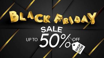 Black friday sale banner background black and gold 50 percent discount offer vector