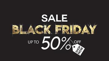 Black friday sale banner background black and gold 50 percent discount offer vector