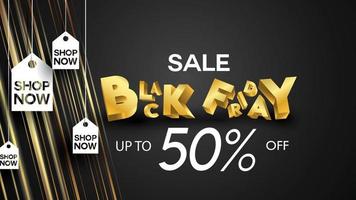 Black friday sale banner background black and gold 50 percent discount offer vector