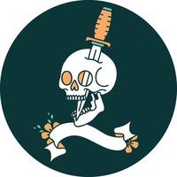 tattoo style icon with banner of a skull vector