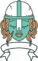 Retro Tattoo Style orc fighter character face with banner vector