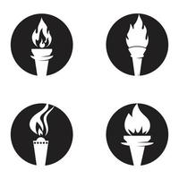 Fire torch with flame flat icons set. Collection of symbol flaming, illustration vector