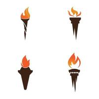 Fire torch with flame flat icons set. Collection of symbol flaming, illustration vector