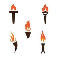 Fire torch with flame flat icons set. Collection of symbol flaming, illustration vector