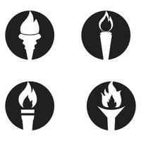 Fire torch with flame flat icons set. Collection of symbol flaming, illustration vector