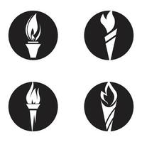 Fire torch with flame flat icons set. Collection of symbol flaming, illustration vector