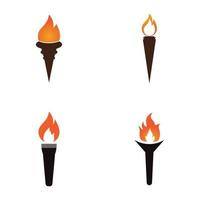 Fire torch with flame flat icons set. Collection of symbol flaming, illustration vector
