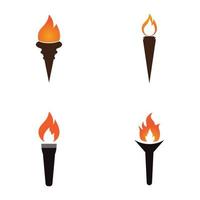 Fire torch with flame flat icons set. Collection of symbol flaming, illustration vector