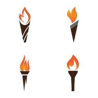 Fire torch with flame flat icons set. Collection of symbol flaming, illustration vector