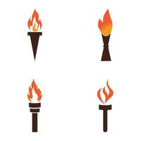 Fire torch with flame flat icons set. Collection of symbol flaming, illustration vector