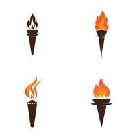 Fire torch with flame flat icons set. Collection of symbol flaming, illustration vector