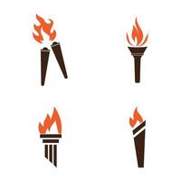 Fire torch with flame flat icons set. Collection of symbol flaming, illustration vector