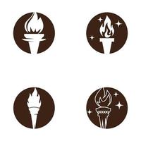 Fire torch with flame flat icons set. Collection of symbol flaming, illustration vector