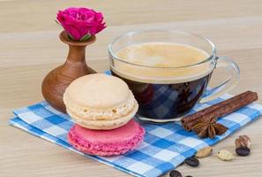 Macaroon delicious on wooden background photo
